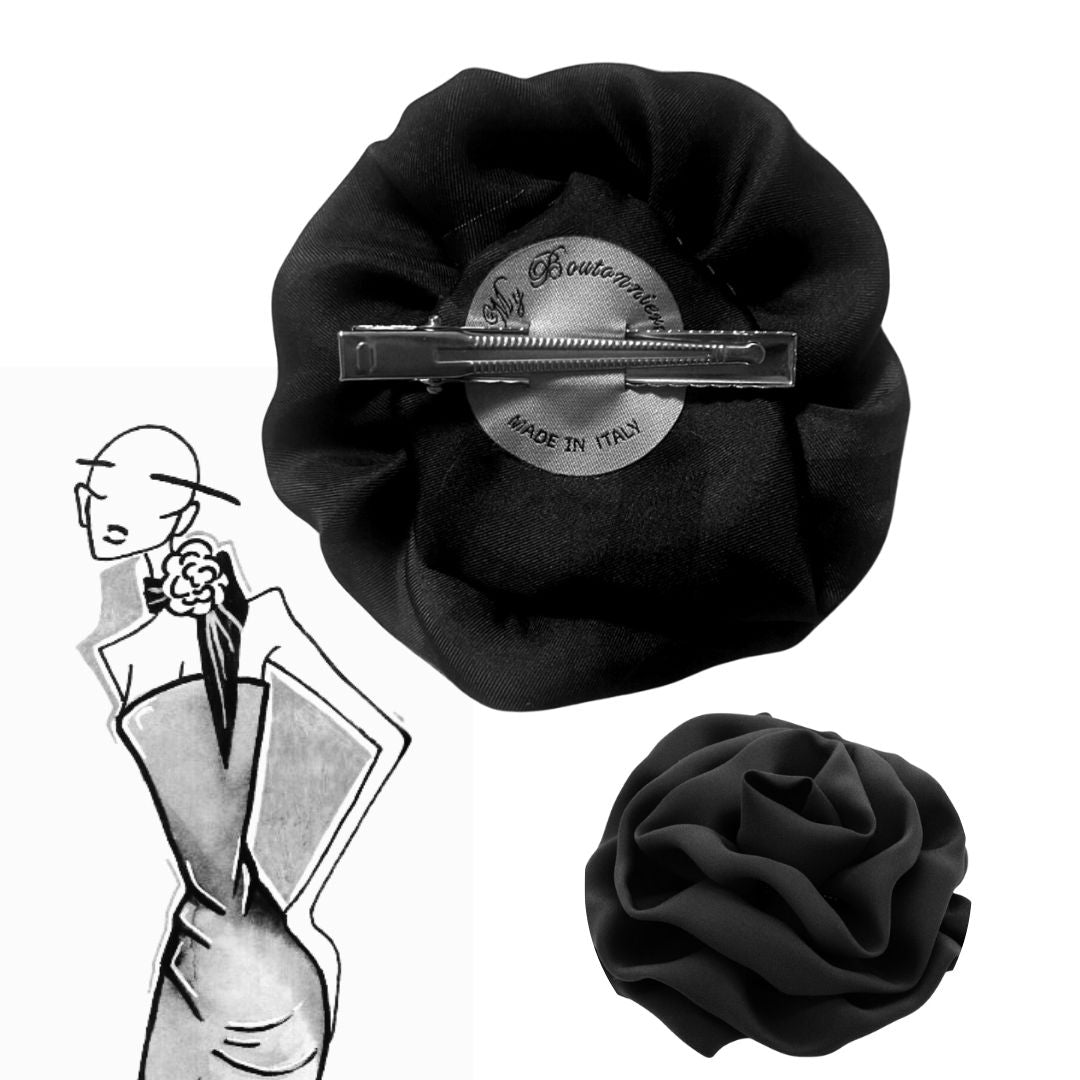 MyBoutonniere Black Leather Flower Large